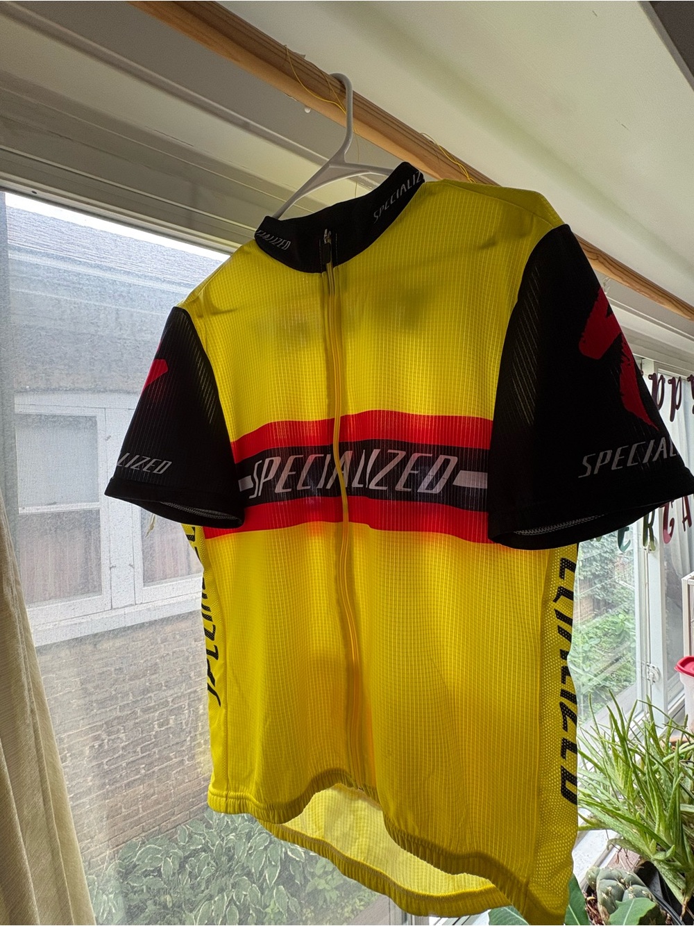Vintage Specialized Yellow Cycling Jersey with Red & Black Stripes